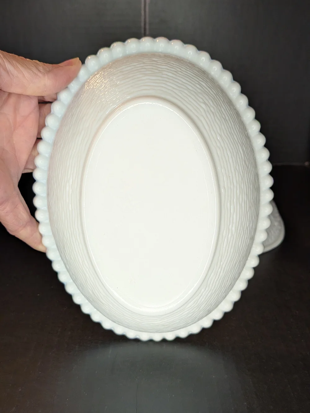 Vintage Indiana White Milk Glass Hen on Nest Covered Dish Beaded Edge Glossy